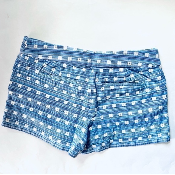 LOFT Cotton Geometric Square Pattern Mid Rise Shorts 6 Blue White - Picture 8 of 8